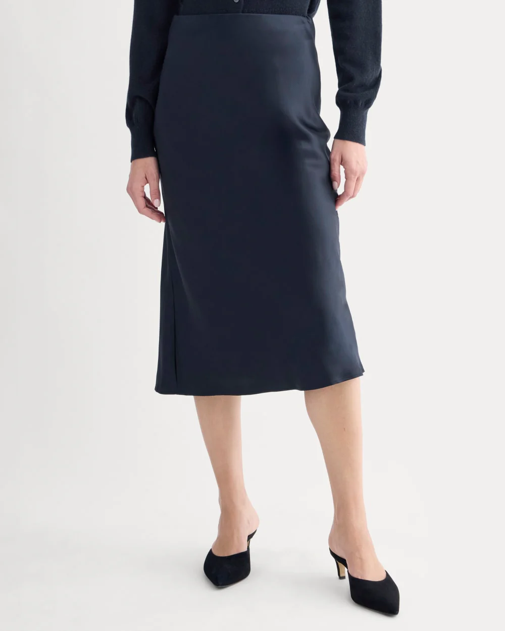 Slip Skirt in Silk Charmeuse | Navy - Image 3
