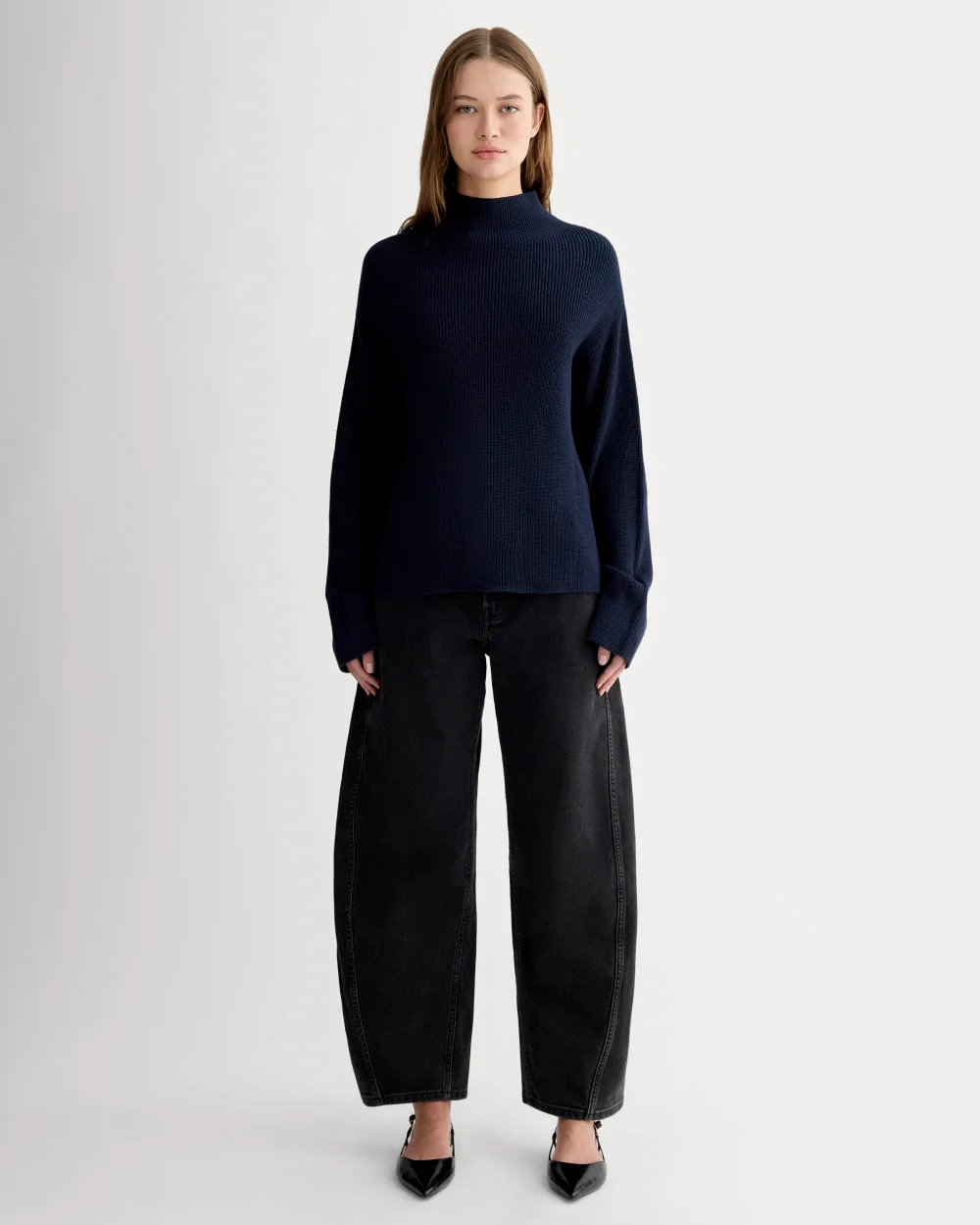 The Slouchy Funnel Neck in Everyday Cotton | Navy - Image 3