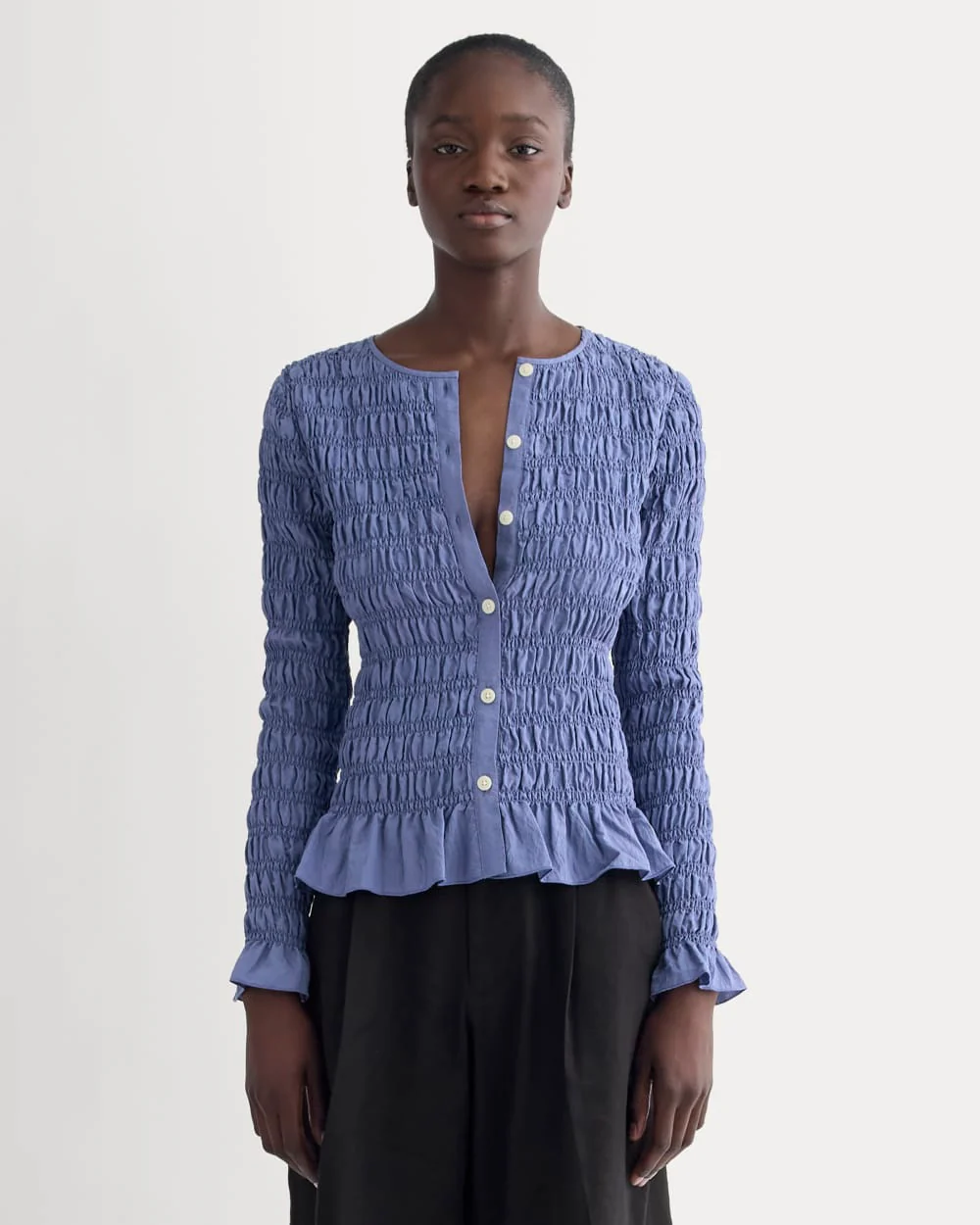 The Smocked Cardigan | Blue Dusk