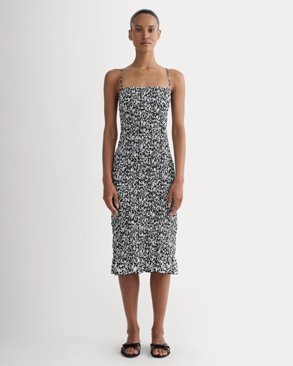 The Smocked Column Dress | Bone / Black Floral