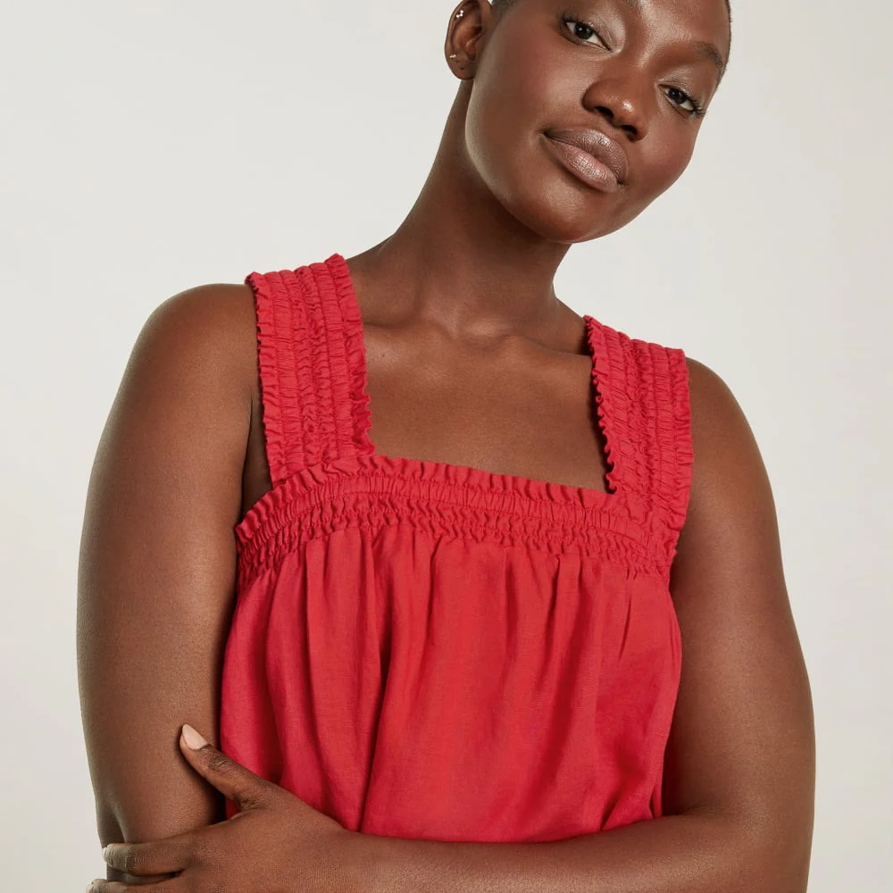 The Smocked Linen Dress | Goji Berry - Image 4
