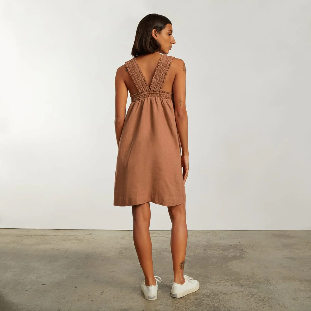 The Smocked Linen Dress | Tawny Brown - Image 3