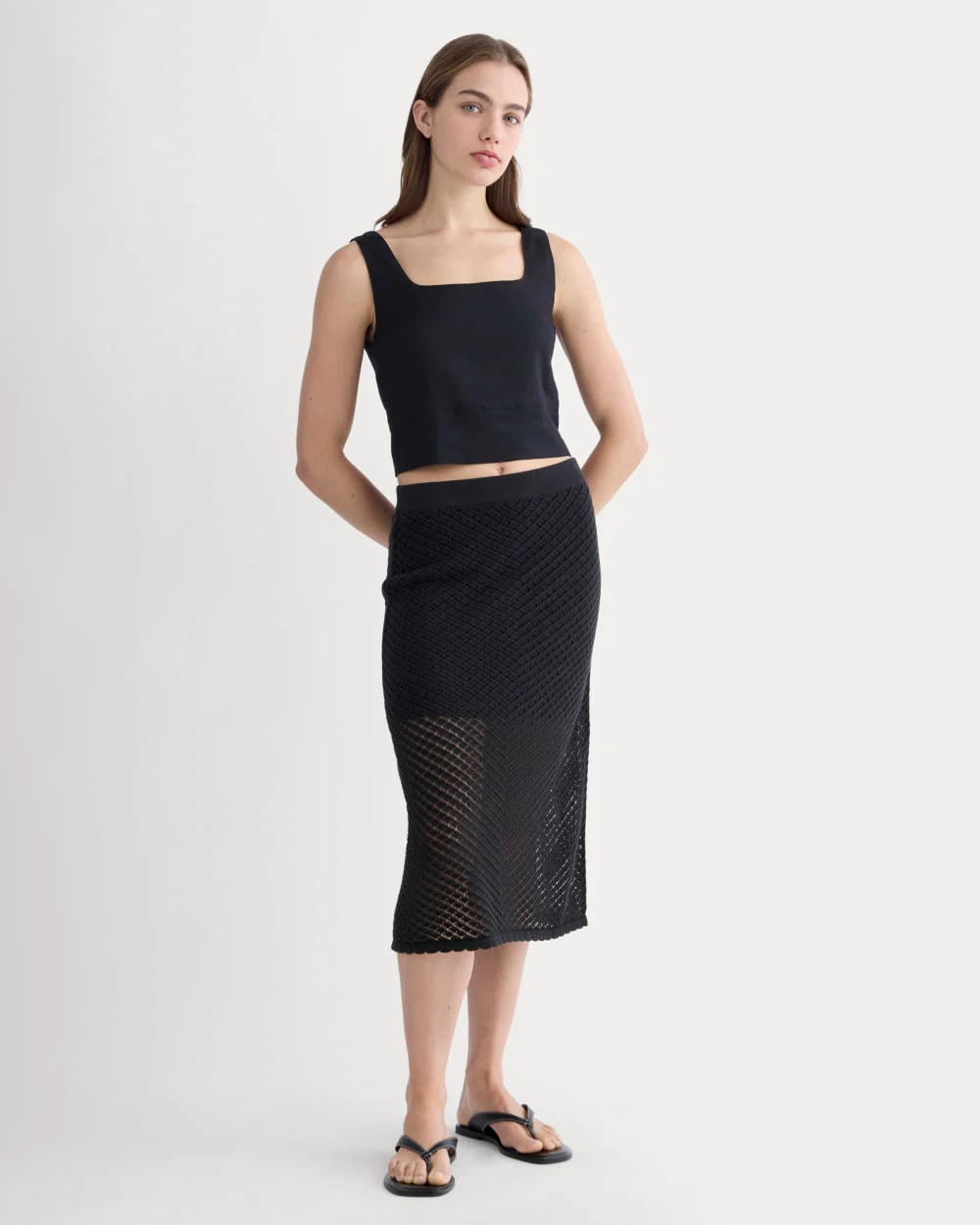 The Square Tank in Stretch Linen | Black - Image 4