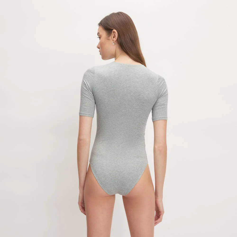 The Short-Sleeve Crew Neck Bodysuit | Heathered Grey | Bikini - Image 4