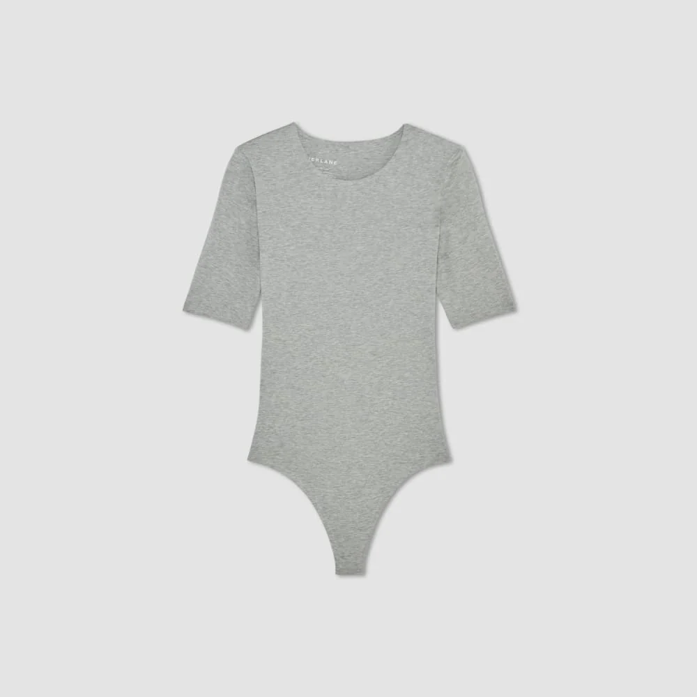 The Short-Sleeve Crew Neck Bodysuit | Heathered Grey | Thong - Image 2