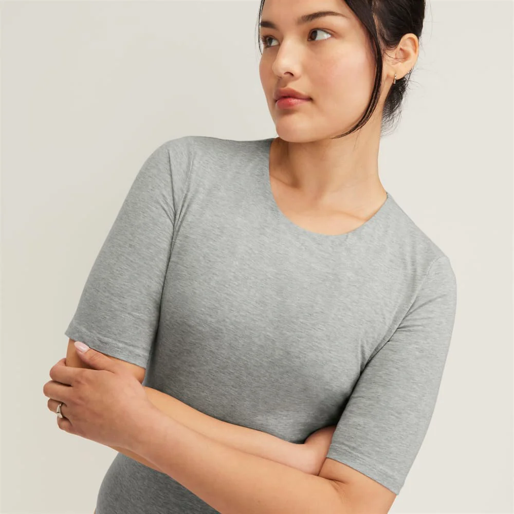 The Short-Sleeve Crew Neck Bodysuit | Heathered Grey | Thong - Image 5