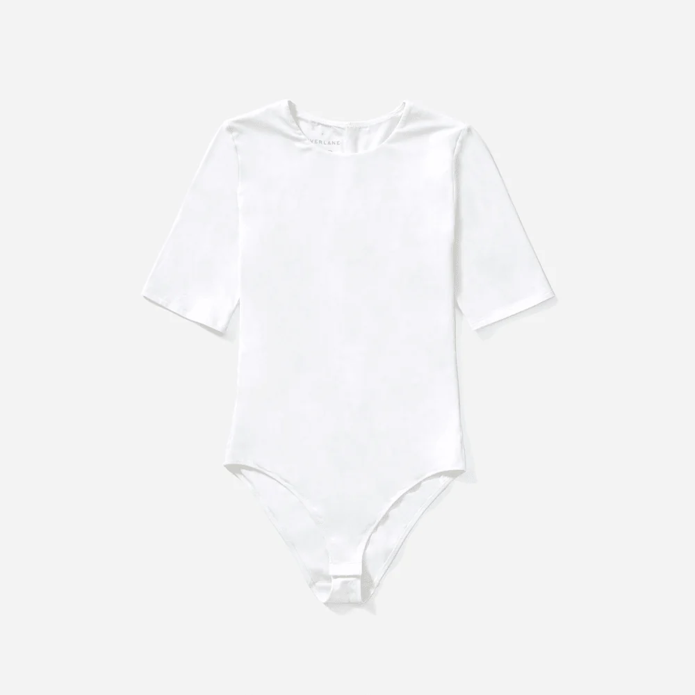 The Short-Sleeve Crew Neck Bodysuit | White | Bikini - Image 2