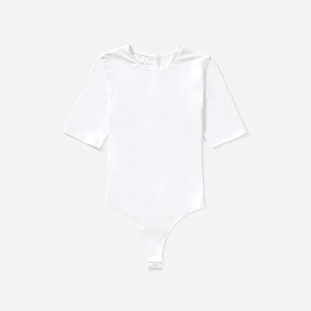 The Short-Sleeve Crew Neck Bodysuit | White | Thong - Image 2