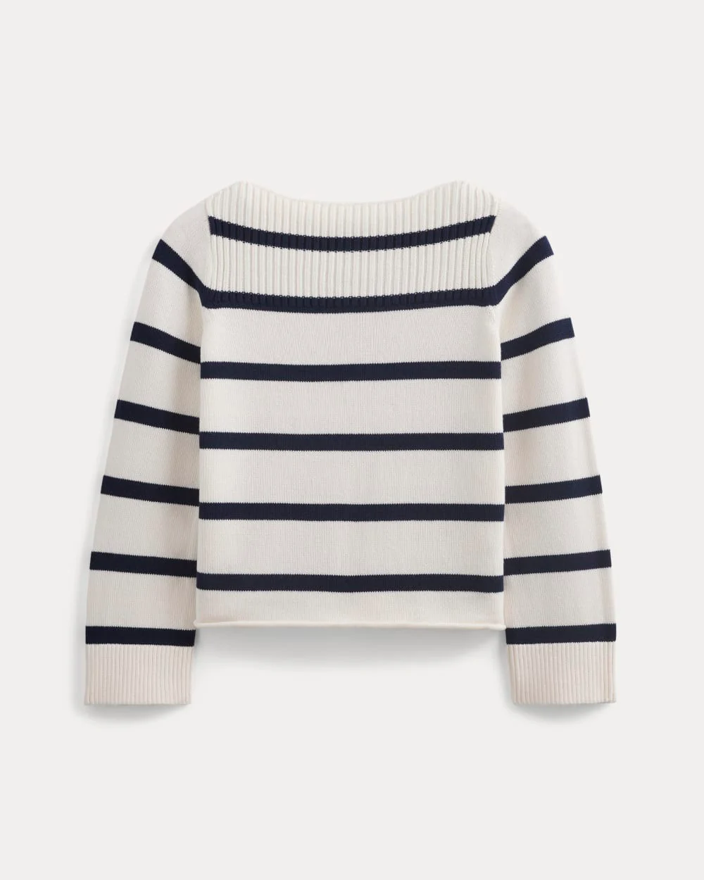 Striped Boatneck Sweater in Everyday Cotton | True Navy/Bone - Image 2