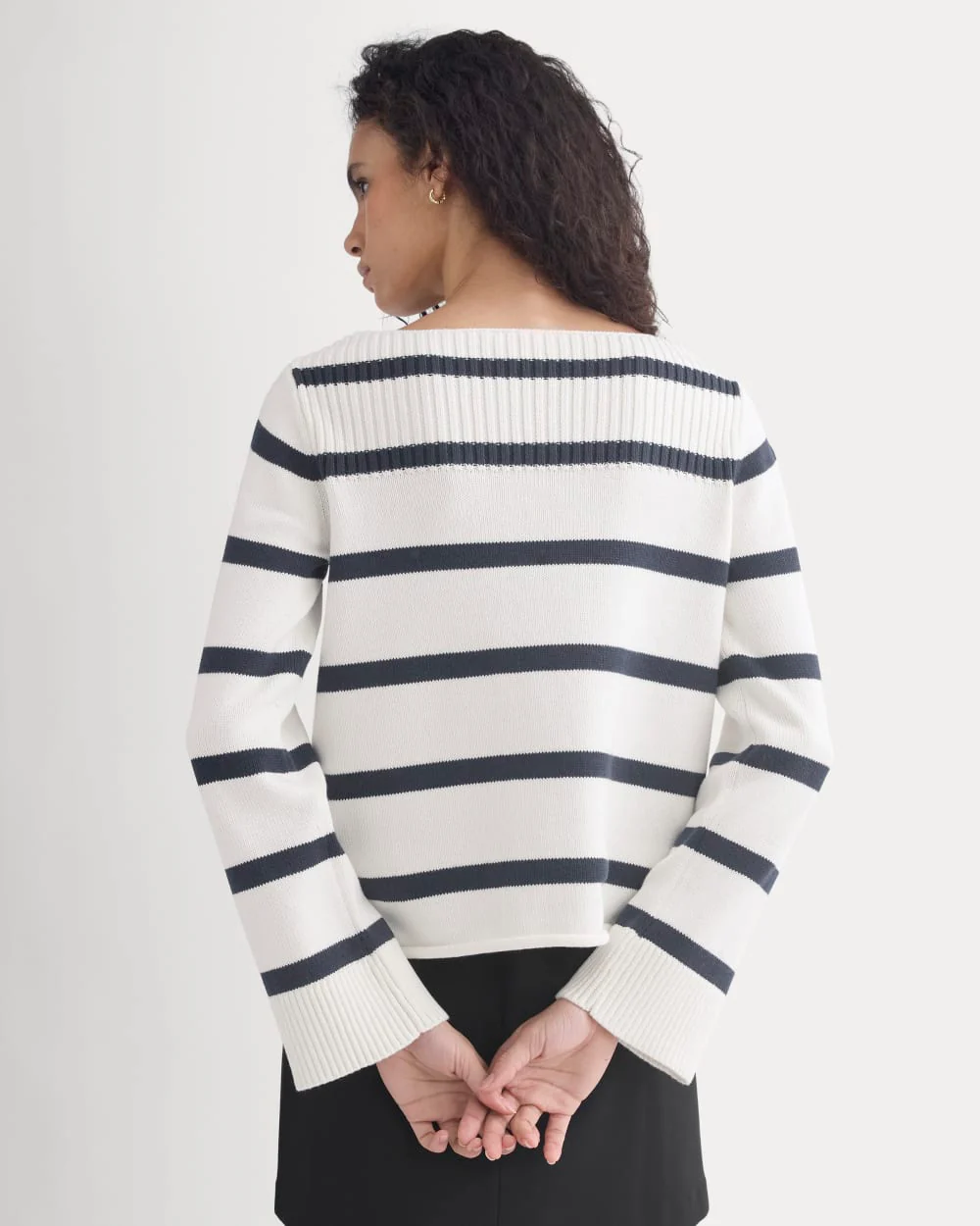 Striped Boatneck Sweater in Everyday Cotton | True Navy/Bone - Image 5