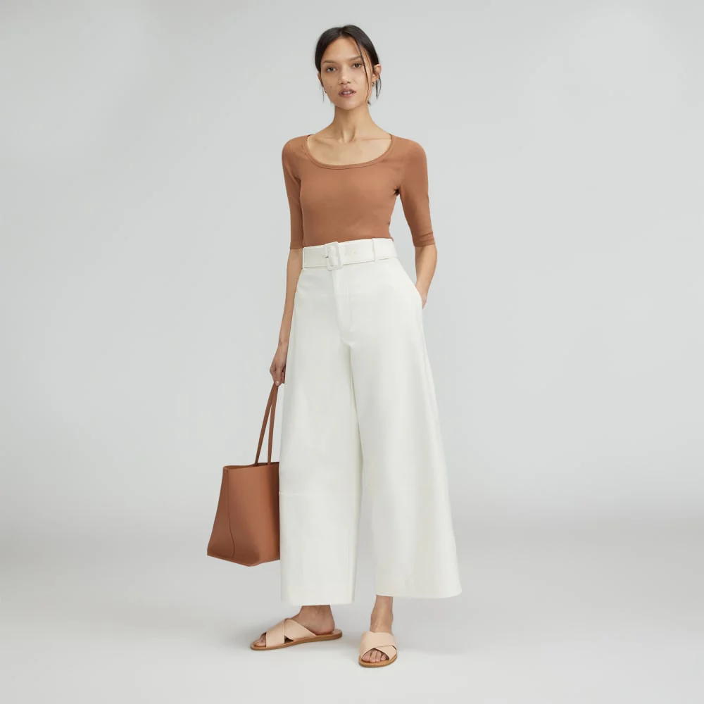 The Structured Cotton Belted Pant | Bone - Image 6
