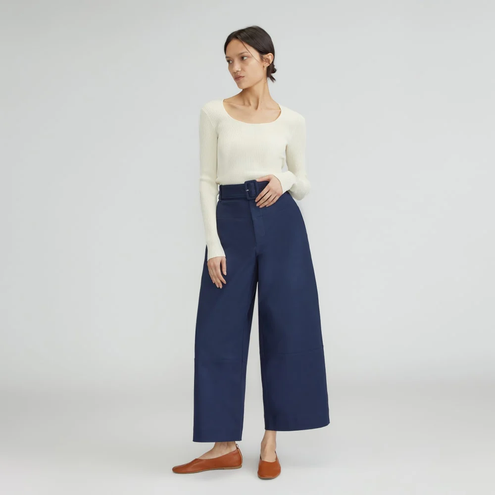 The Structured Cotton Belted Pant | Navy - Image 6