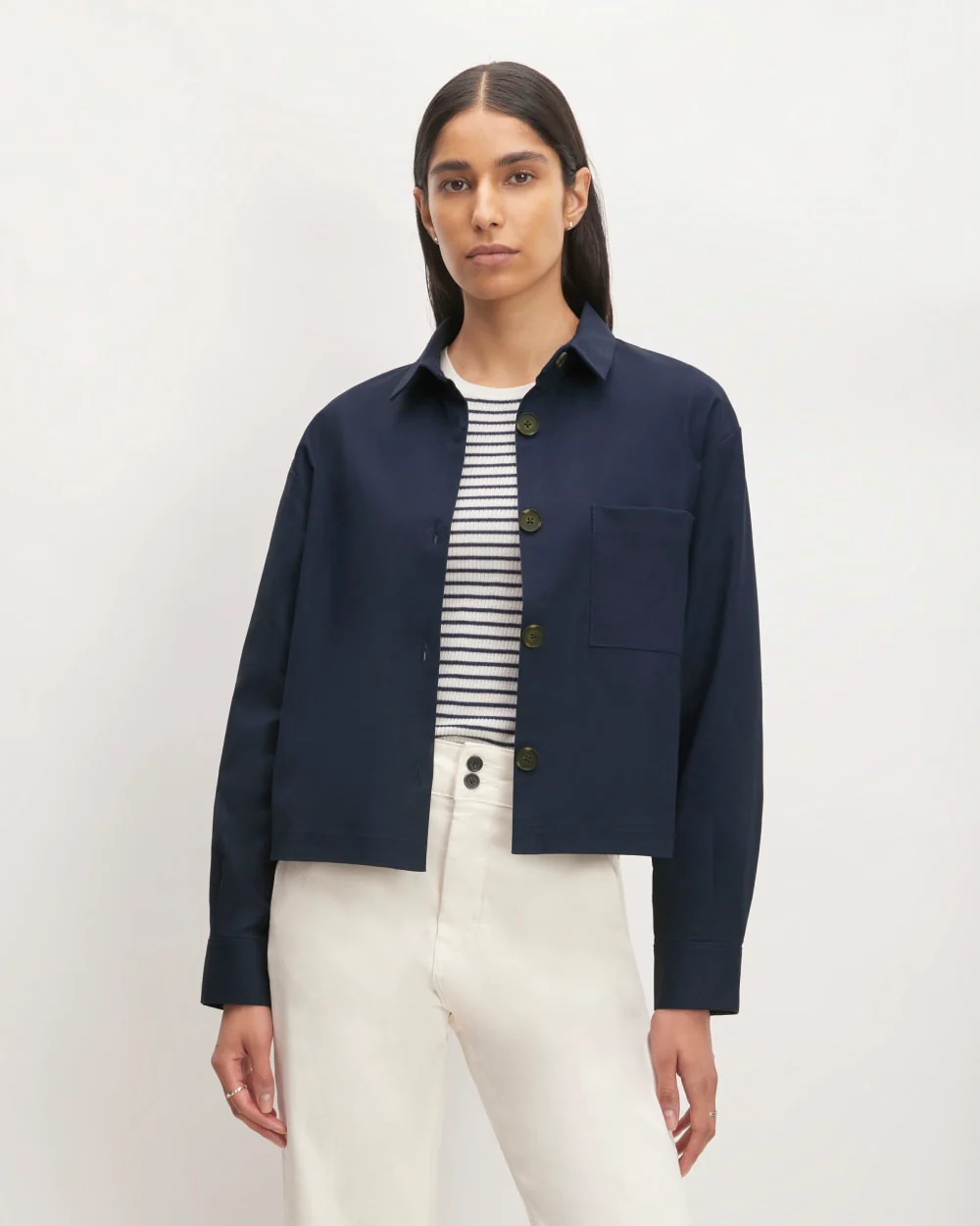 The Structured Cotton Cropped Shirt | Navy