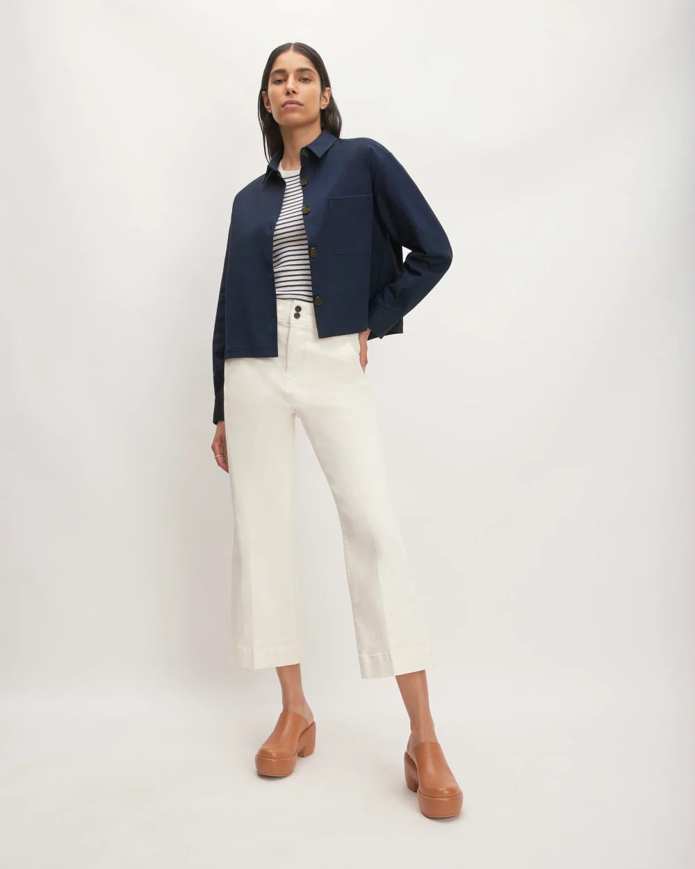 The Structured Cotton Cropped Shirt | Navy - Image 3