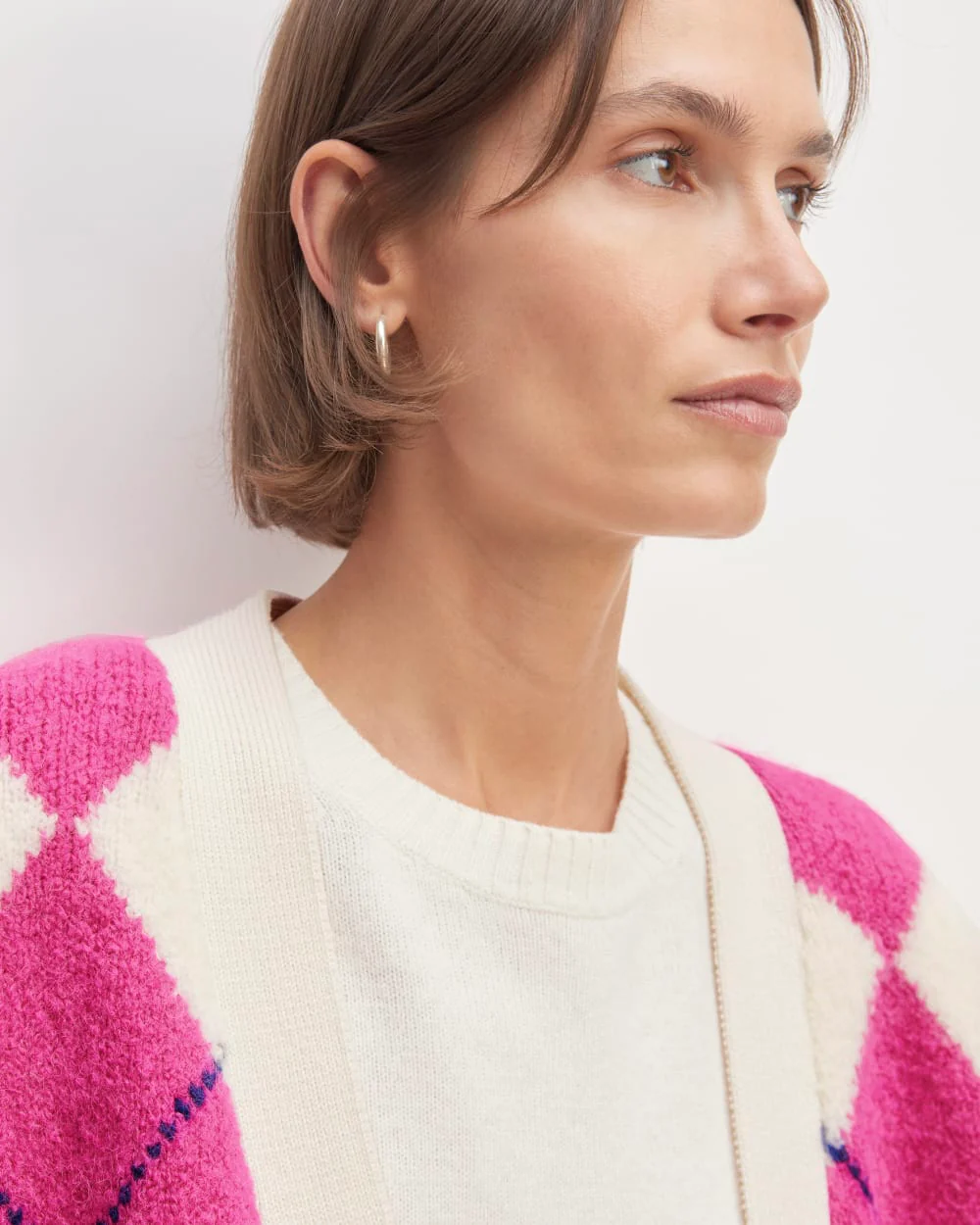 The SuperFuzz Alpaca Cardigan | Bone / Fuchsia Pink / Ocean Cavern - Image 4
