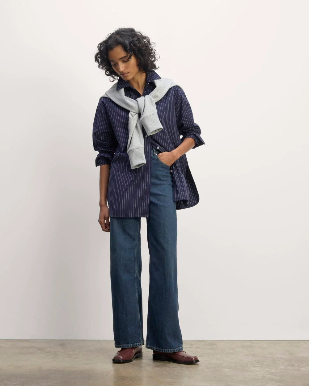 The Supima® Cotton Boyfriend Shirt | Navy / White - Image 4