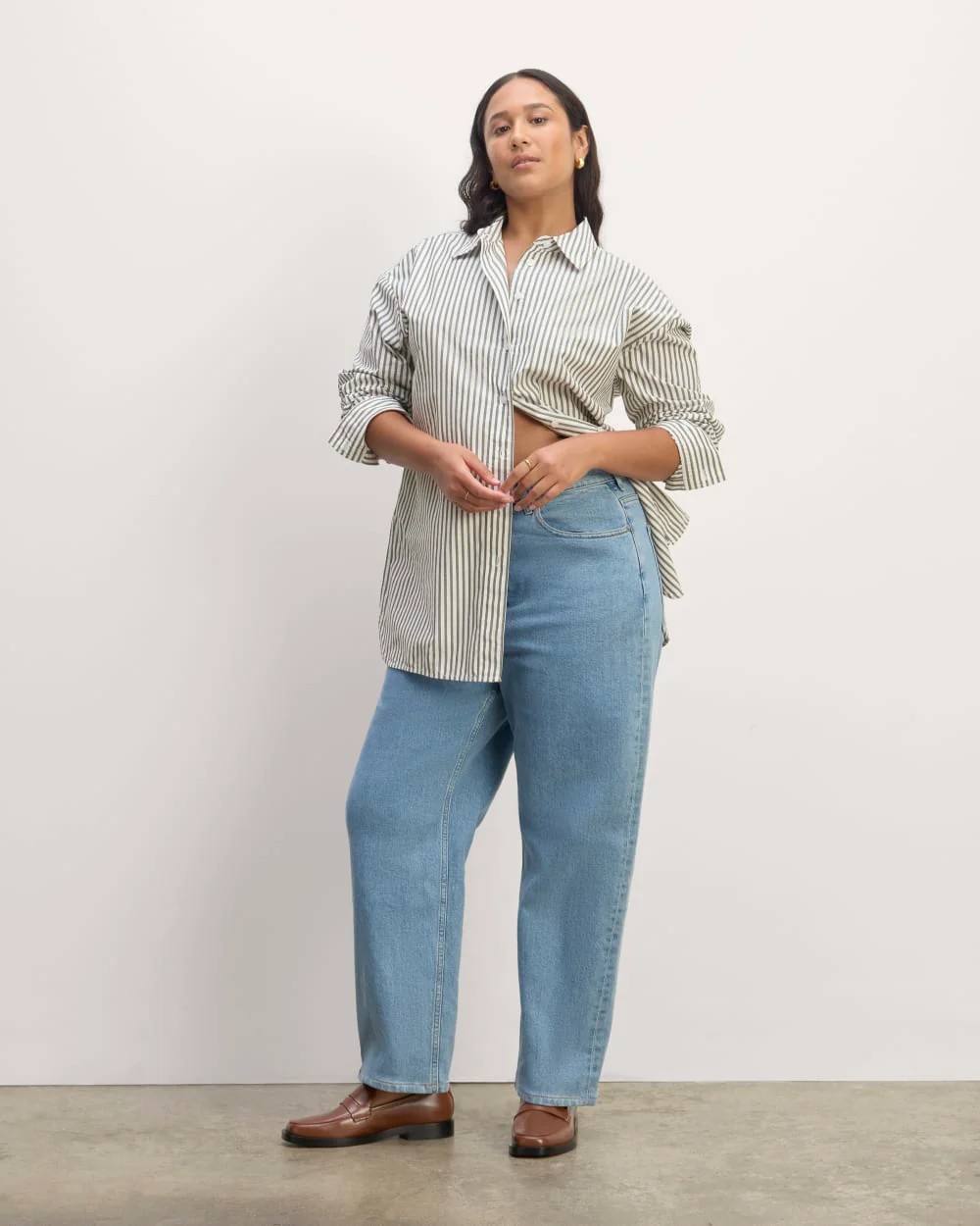 The Supima® Cotton Boyfriend Shirt | White / Moss Green - Image 6