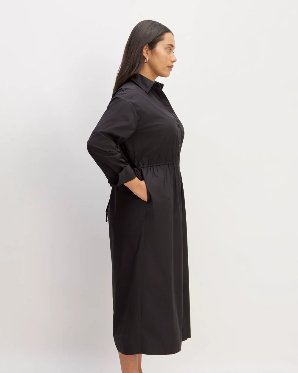 The Supima® Cotton Midi Shirt Dress | Black - Image 3