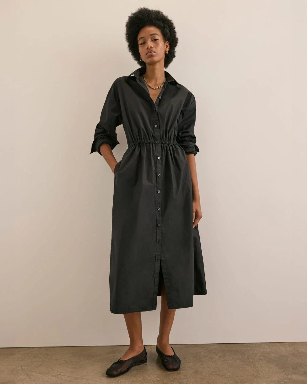 The Supima® Cotton Midi Shirt Dress | Black - Image 7