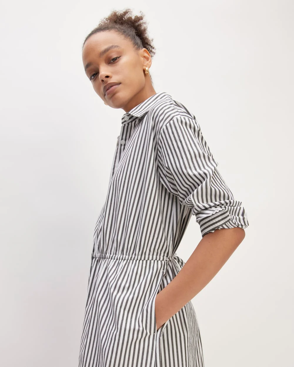 The Supima® Cotton Midi Shirt Dress | Optic White / Black - Image 3