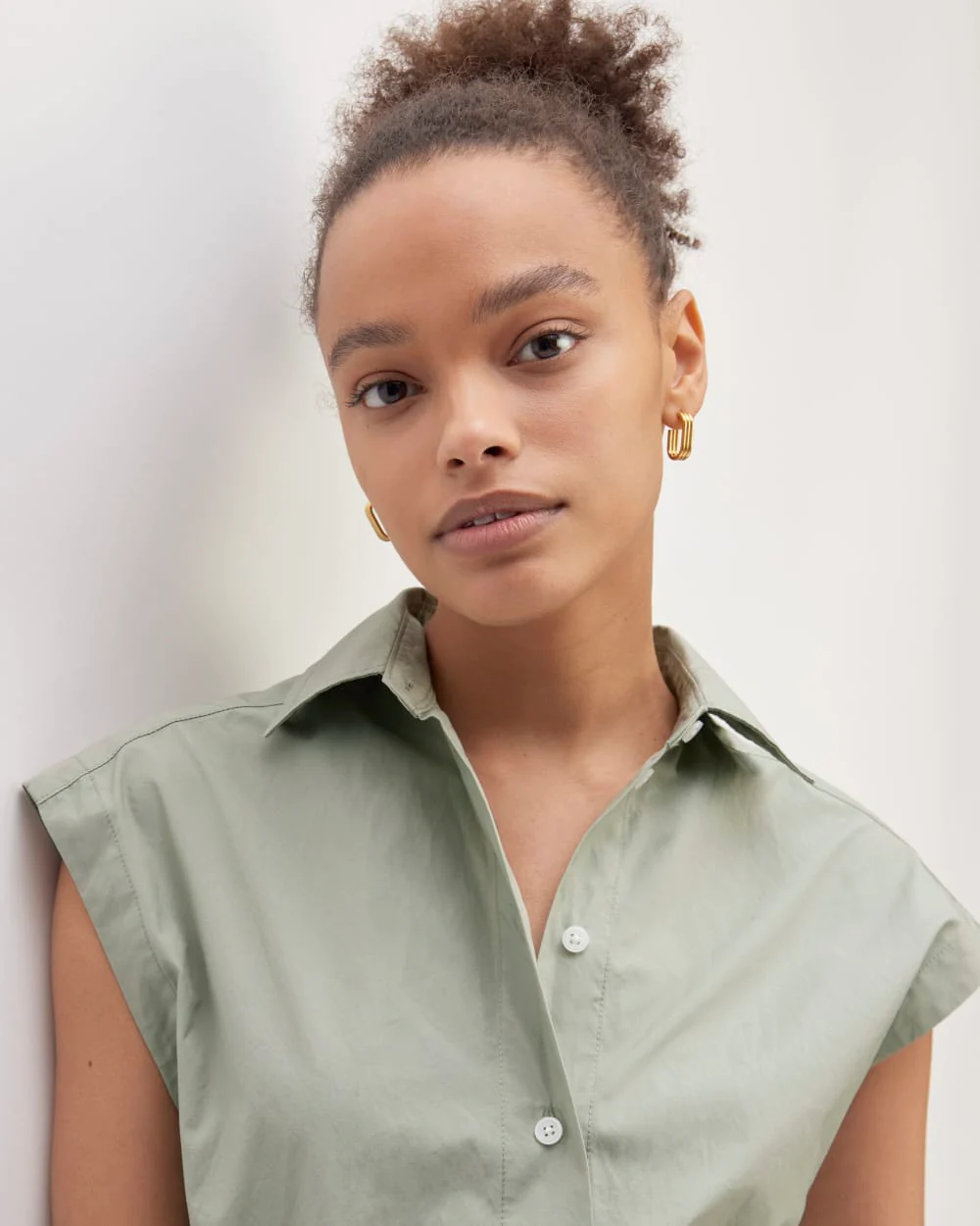 The Supima® Cotton Short-Sleeve Shirt Dress | Sage Green - Image 3