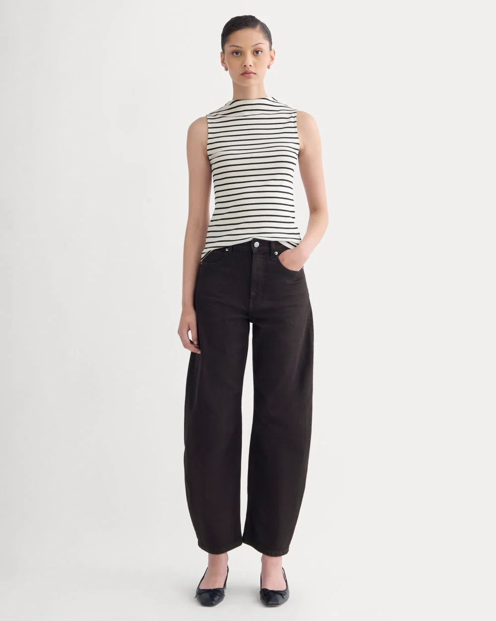 The Luxe Rib Funnel-Neck Tank | Bone / Black - Image 3