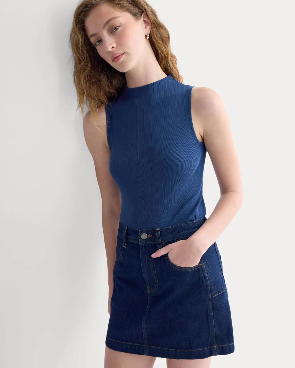 The Luxe Rib Funnel-Neck Tank | Estate Blue - Image 3