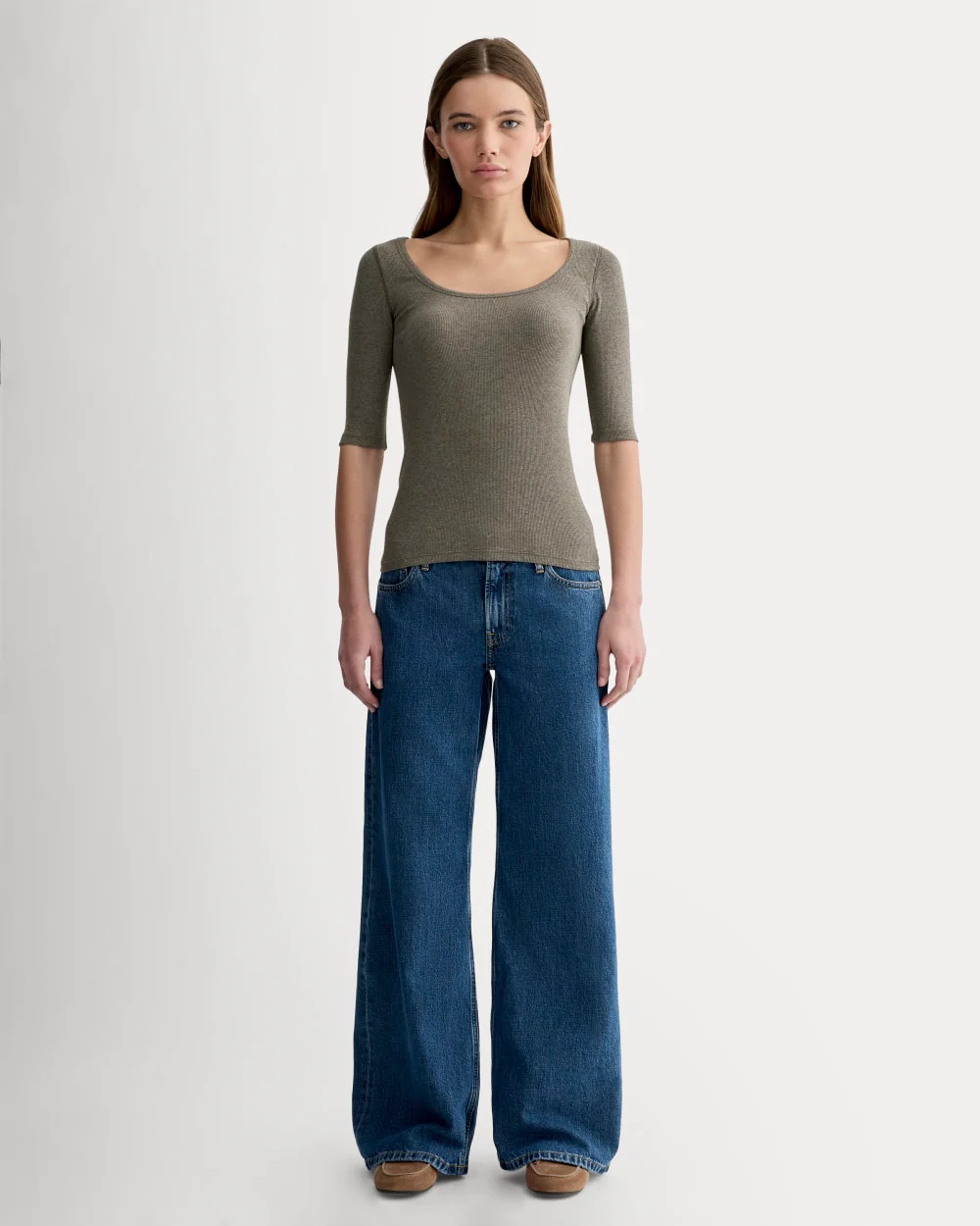 The Luxe Rib Scoop-Neck Tee | Heathered Fatigue - Image 3