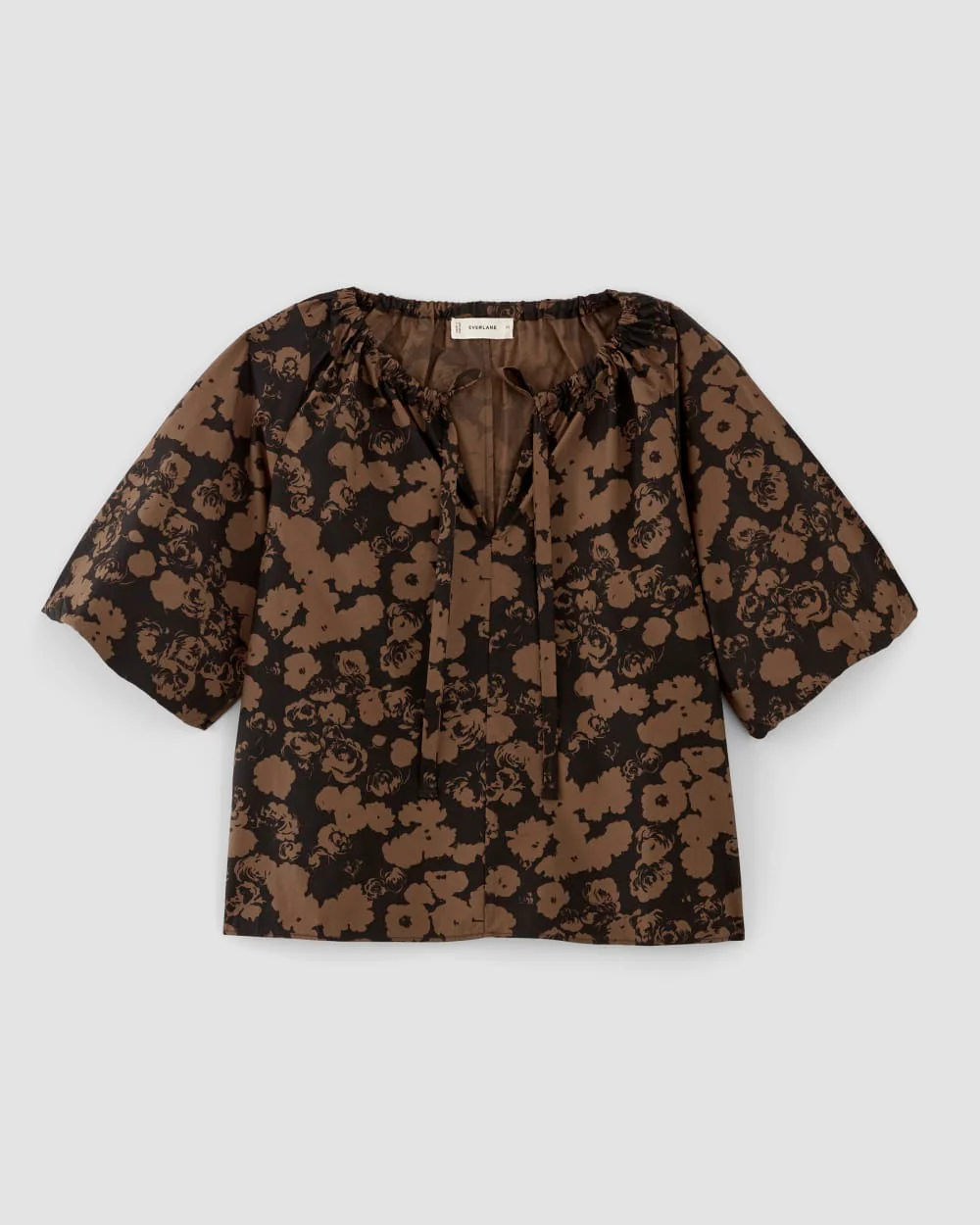 The Supima® Puff-Sleeve Top | Black / Cocoa Floral - Image 2
