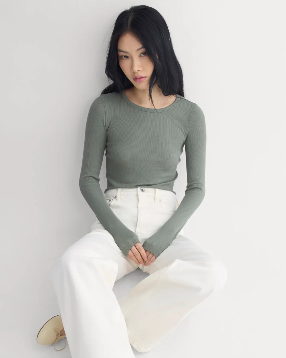 The Luxe Rib Long-Sleeve Crew | Agave Green - Image 4