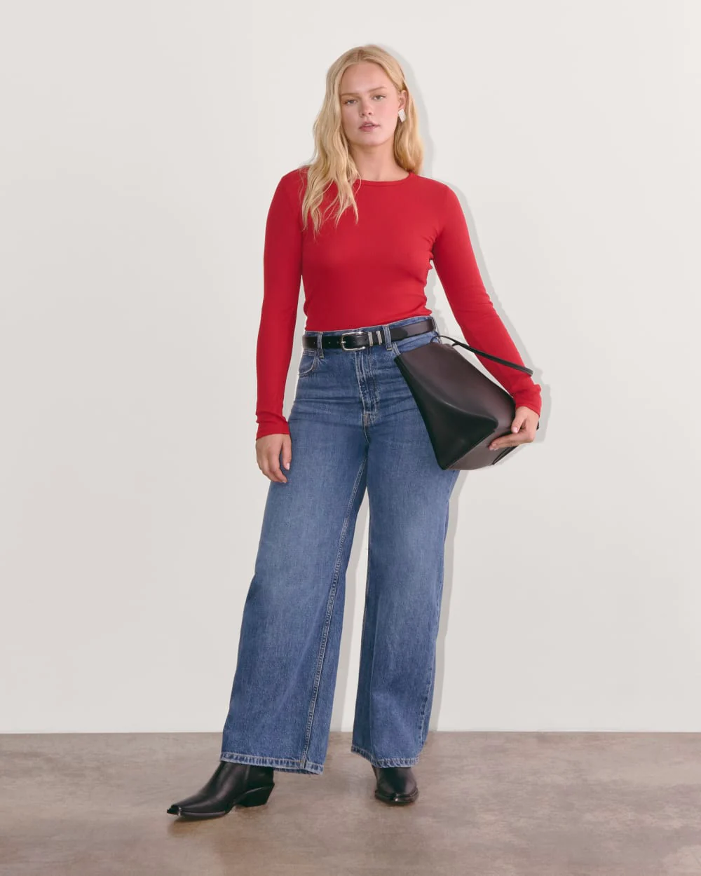 The Luxe Rib Long-Sleeve Crew | Berry Red - Image 4