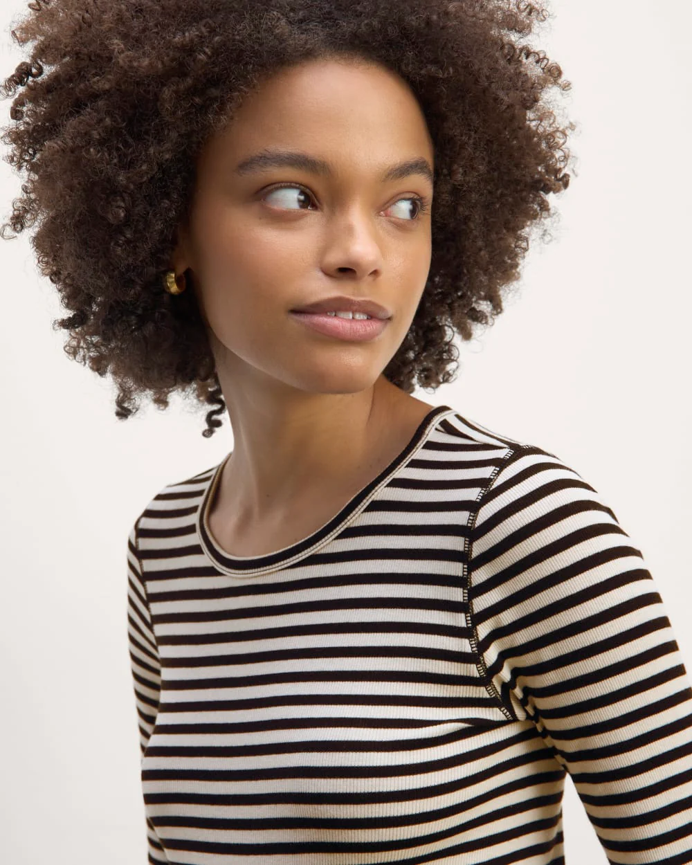 The Luxe Rib Long-Sleeve Crew | Bone / Black - Image 3