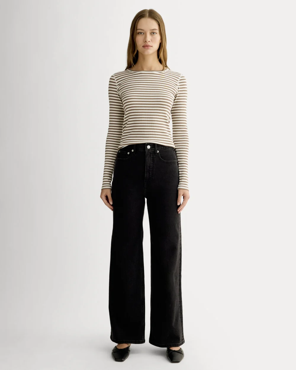 The Luxe Rib Long-Sleeve Crew | Bone / Deep Taupe - Image 4