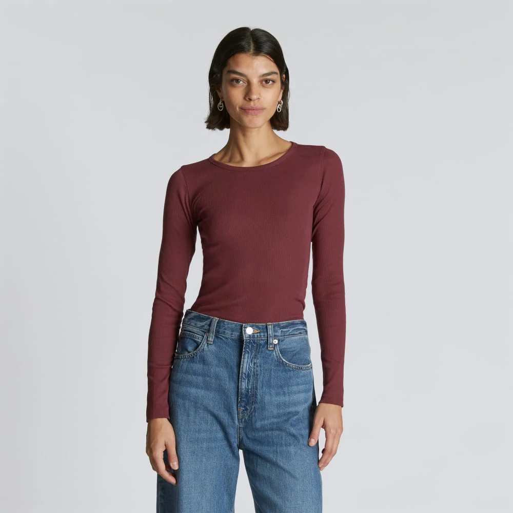The Pima Micro-Rib Long-Sleeve Crew | Brandy