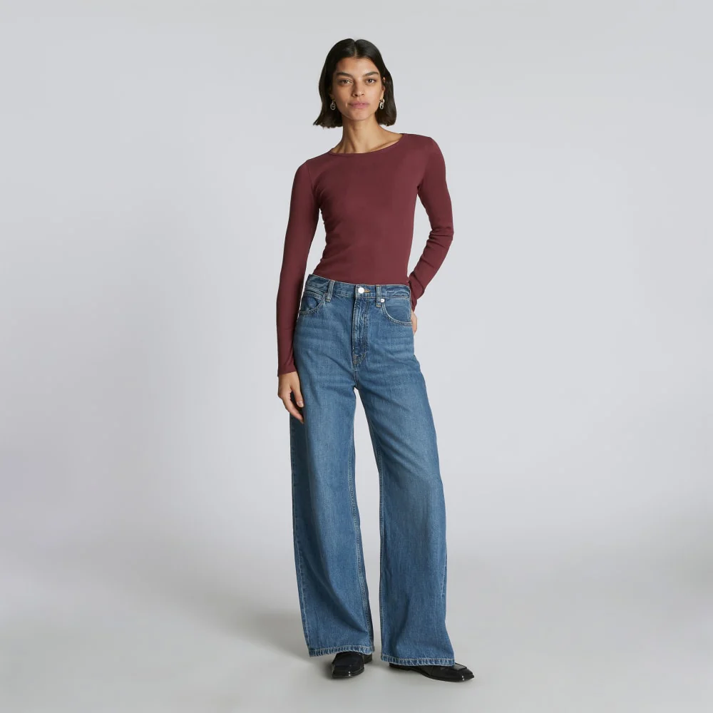 The Pima Micro-Rib Long-Sleeve Crew | Brandy - Image 2