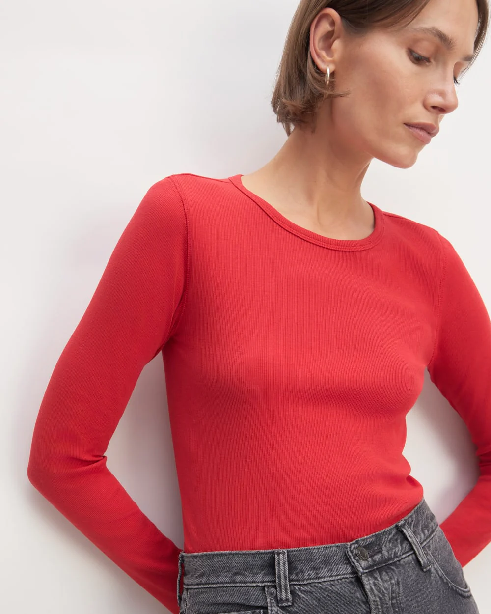 The Luxe Rib Long-Sleeve Crew | Haute Red - Image 2