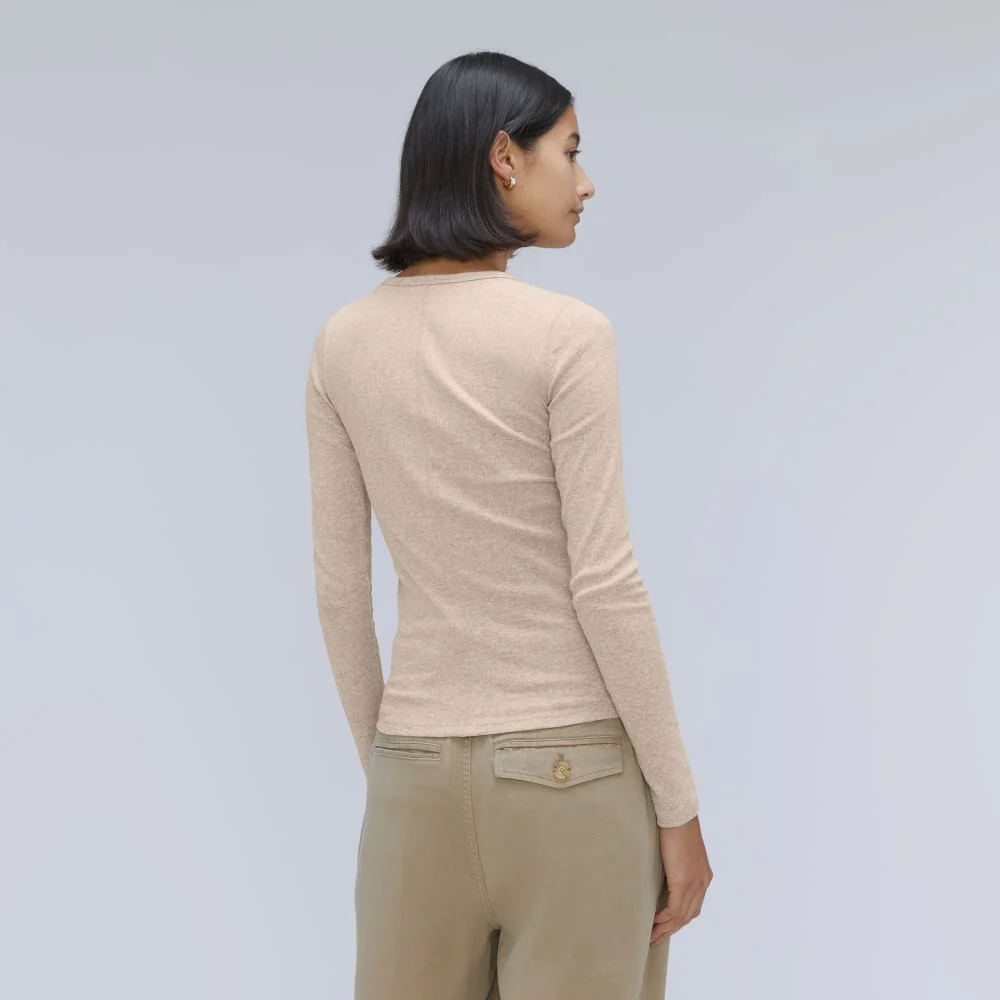 The Luxe Rib Long-Sleeve Crew | Heathered Meringue - Image 3