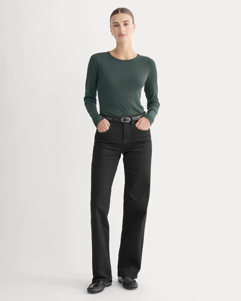 The Luxe Rib Long-Sleeve Crew | Heathered Dark Sea - Image 3
