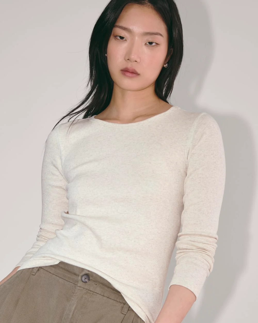 The Luxe Rib Long-Sleeve Crew | Heathered Oat - Image 4