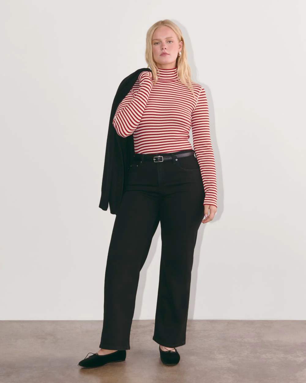 The Luxe Rib Turtleneck | Bone / Berry Red - Image 3