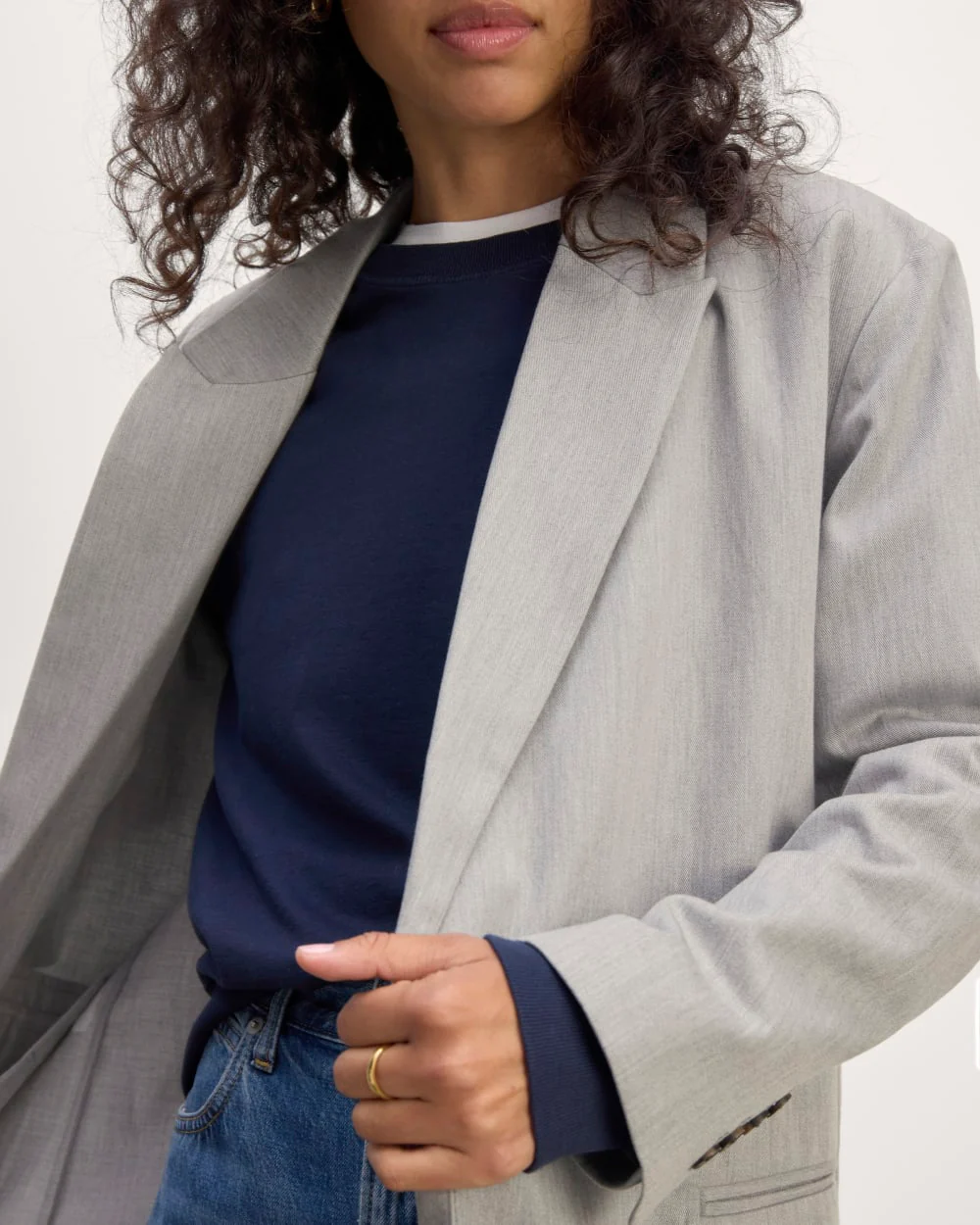 The Double-Breasted Blazer in Buttersmooth | Heather Steel - Image 5