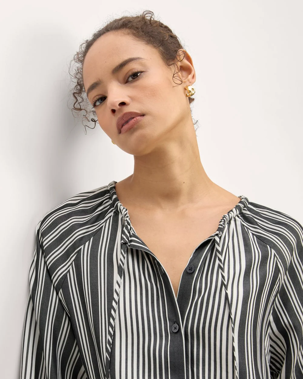 The Gathered Shirt in Butterlite | Black / Bone - Image 4