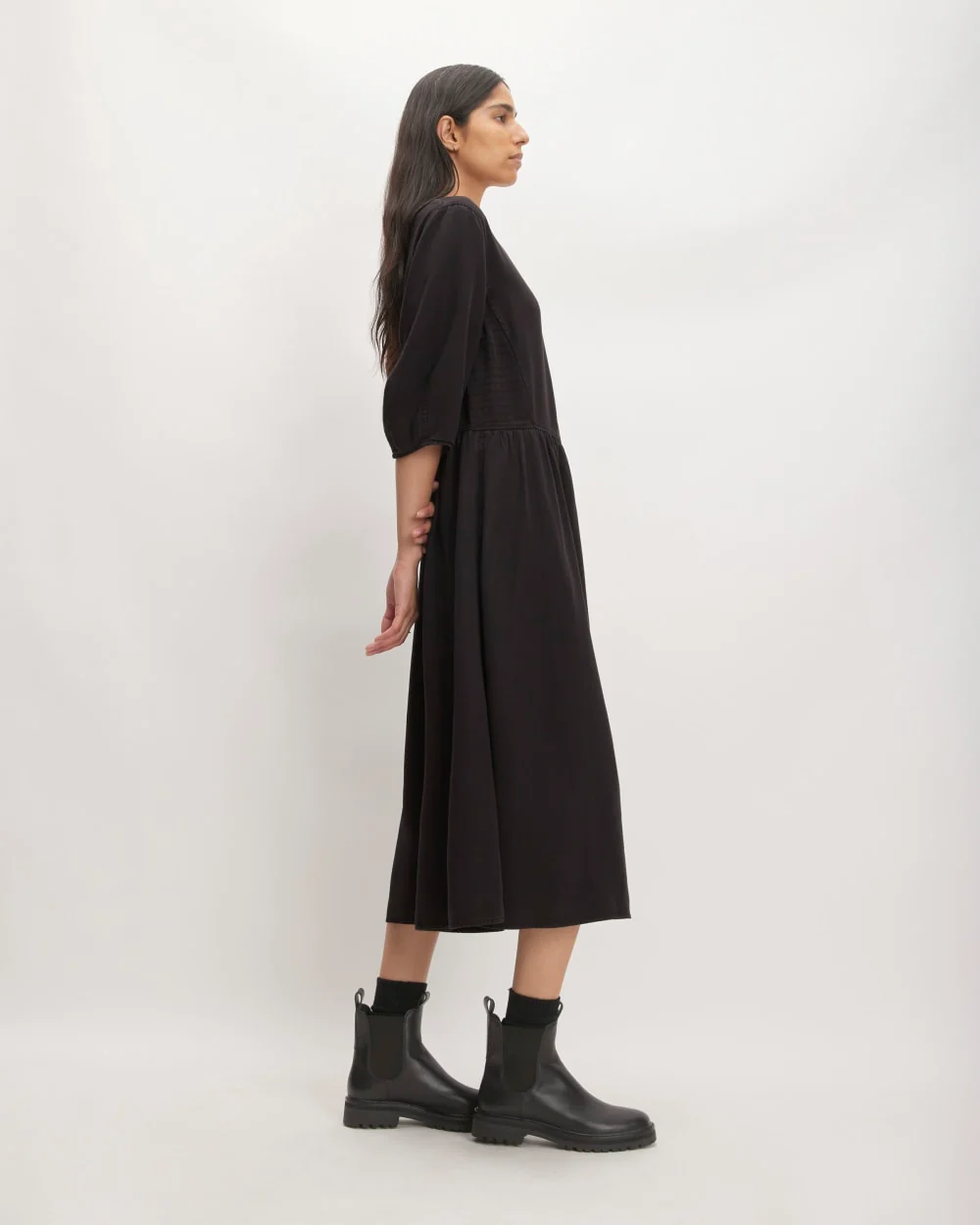 The TENCEL™ Puff-Sleeve Dress | Black - Image 3