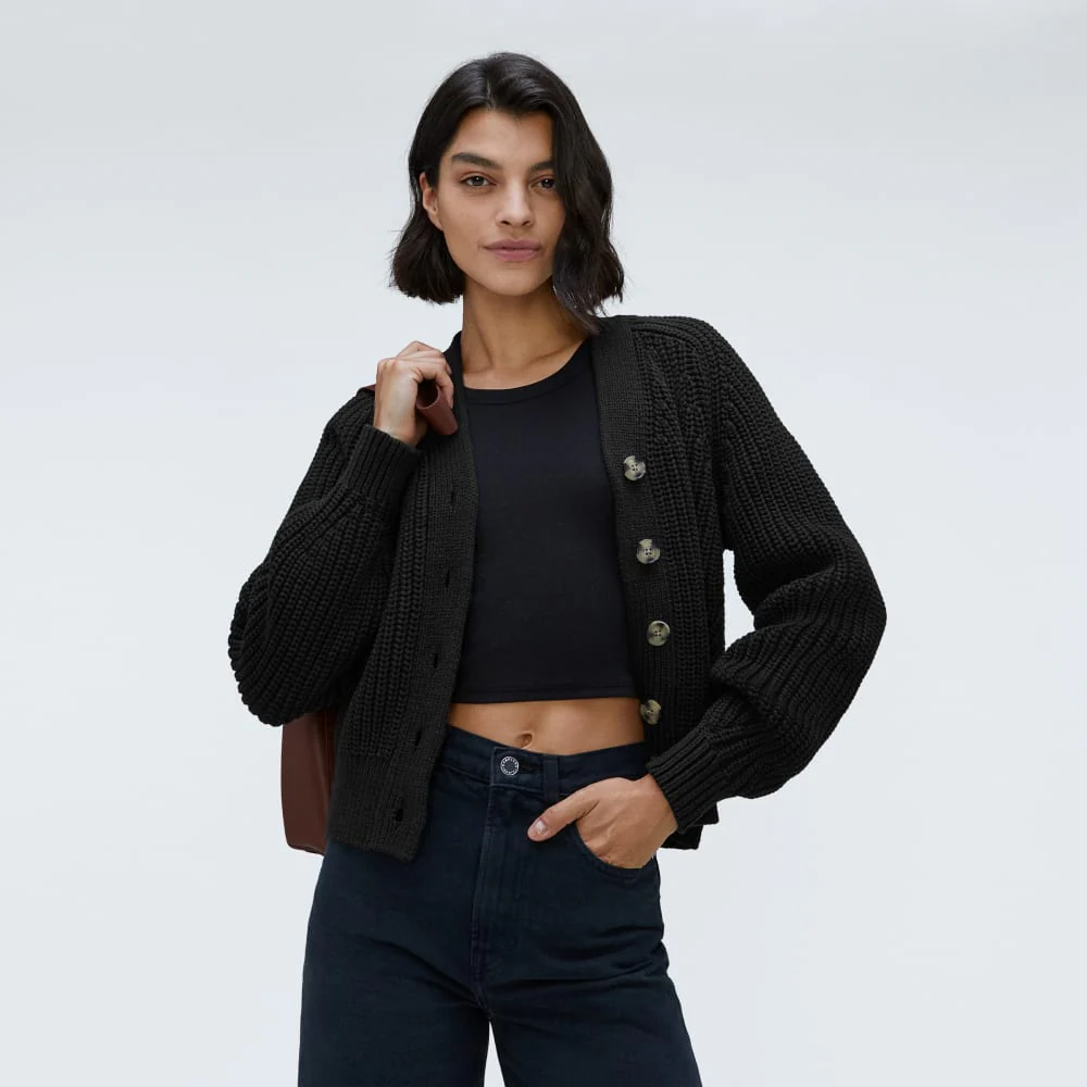 The Texture Cotton Cardigan | Black - Image 5