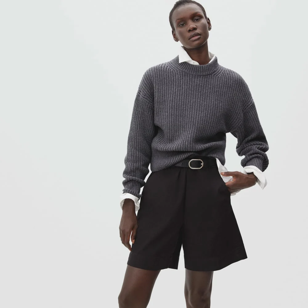 The Texture Cotton Crew | Heathered Charcoal Contrast Trim - Image 2