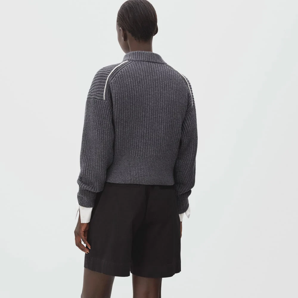 The Texture Cotton Crew | Heathered Charcoal Contrast Trim - Image 3