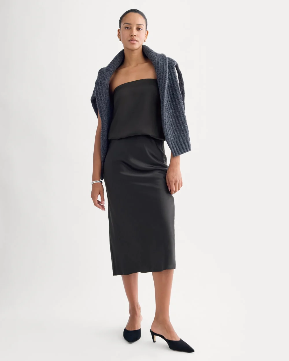 Thin Strap Cami in Silk Charmeuse | Black - Image 3