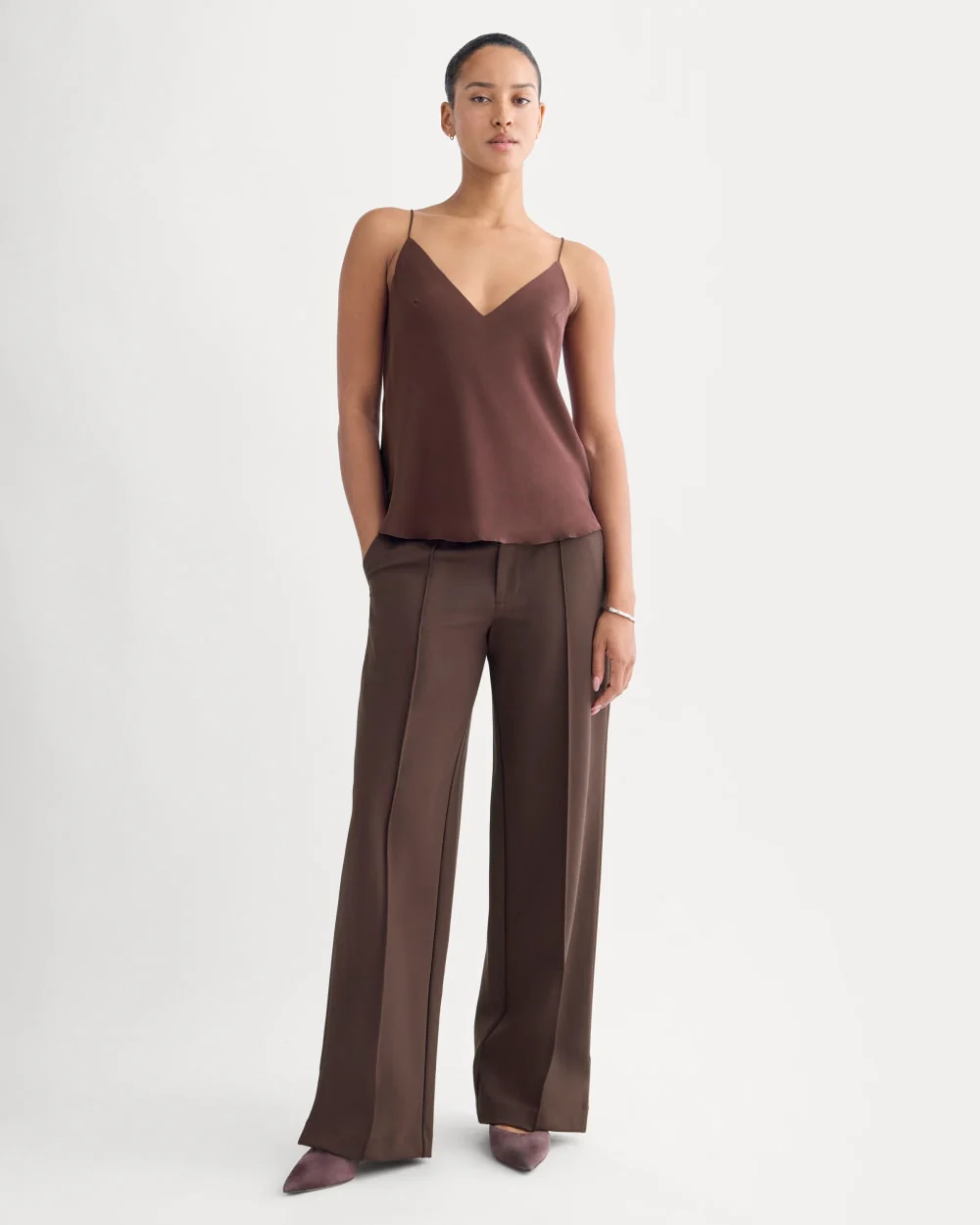The Tie Back Cami in Washable Silk | Deep Plum - Image 3