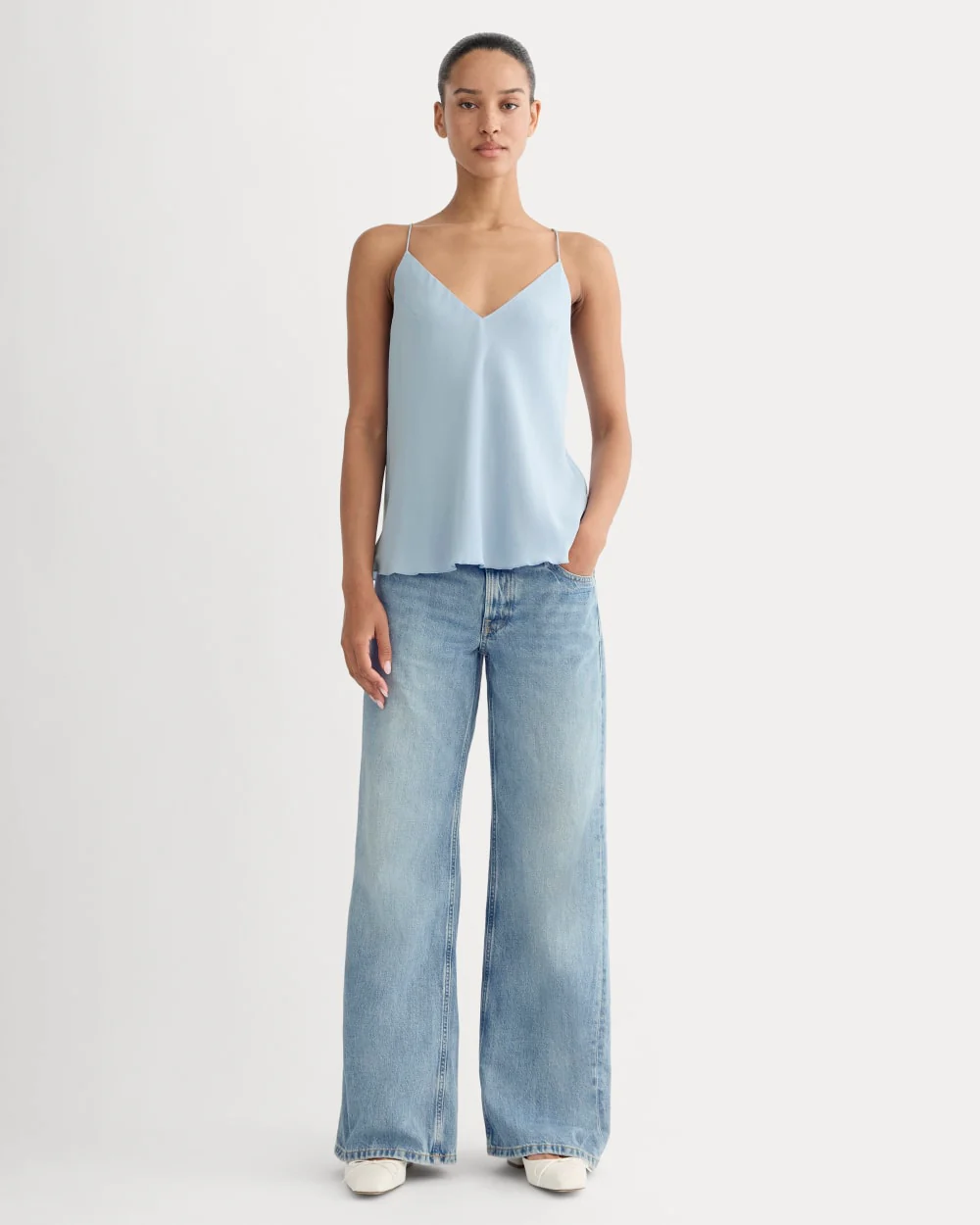 The Tie Back Cami in Washable Silk | Soft Blue - Image 3