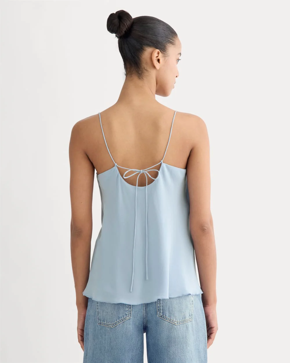 The Tie Back Cami in Washable Silk | Soft Blue - Image 5